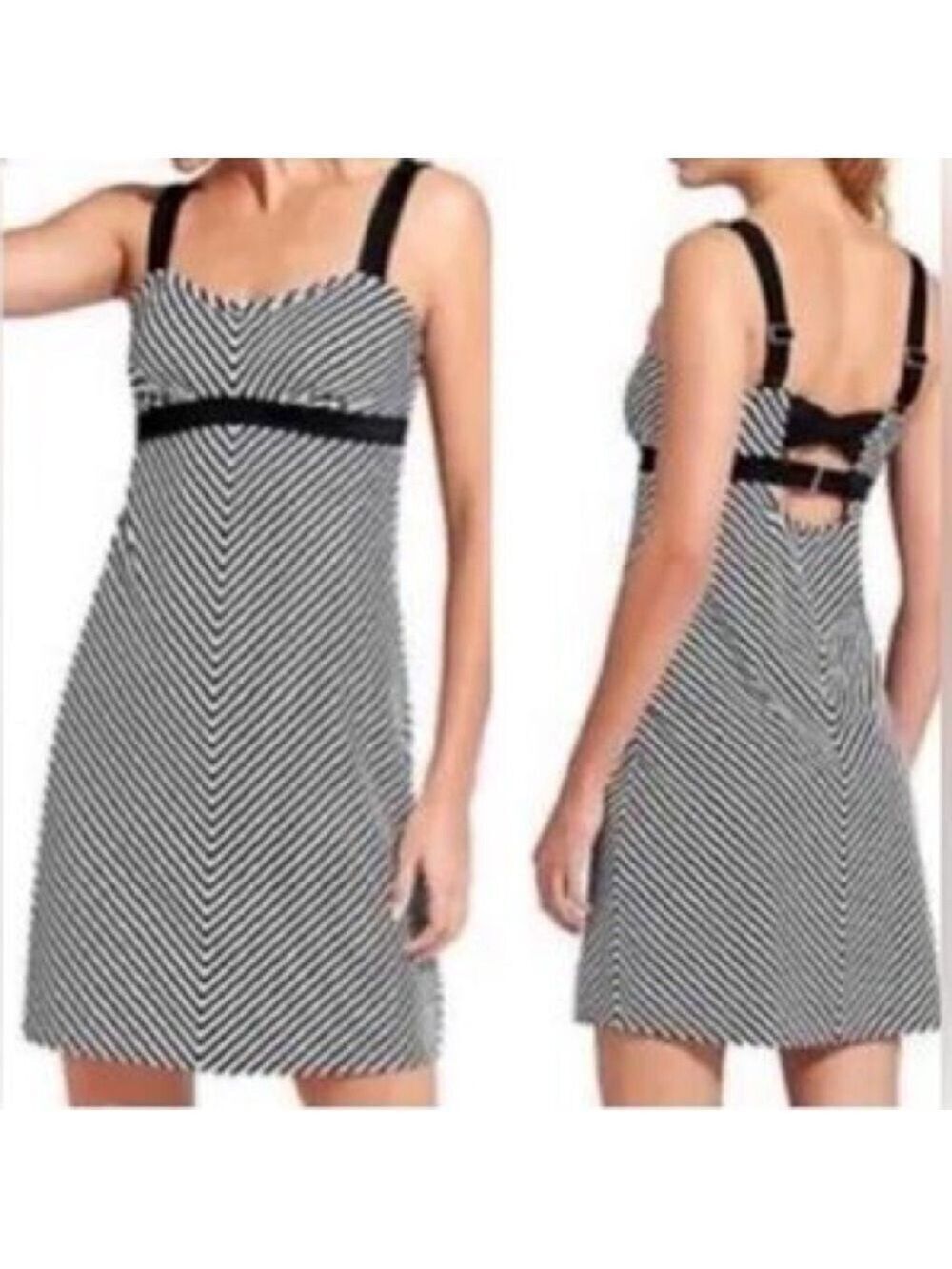 Athleta Black and White Striped Athletic Dress Sz 34 B/C